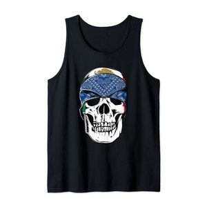Blue Bandana Mexican Aztec Skull Low Rider Art Brown Pride Tank Top